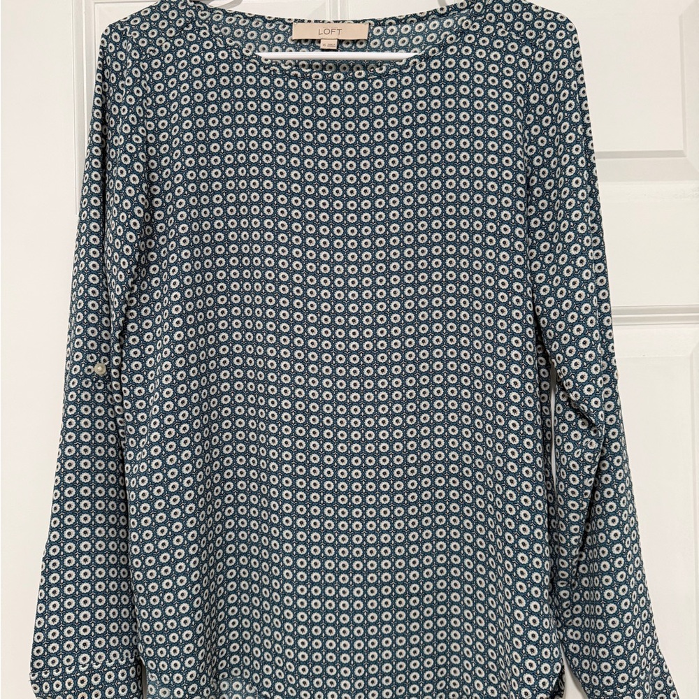LOFT Blue Geo-Print Long Sleeve Tunic